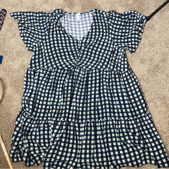 Ava & Viv dress blue & Navy checkered baby doll style dress tiered plus SZ 3X - Picture 4 of 10